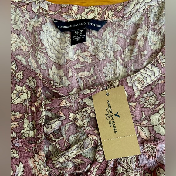 American Eagle Outfitters Floral Peasant Pinkish Hue Lace-up Neckline Top (NWT) - Picture 14 of 16